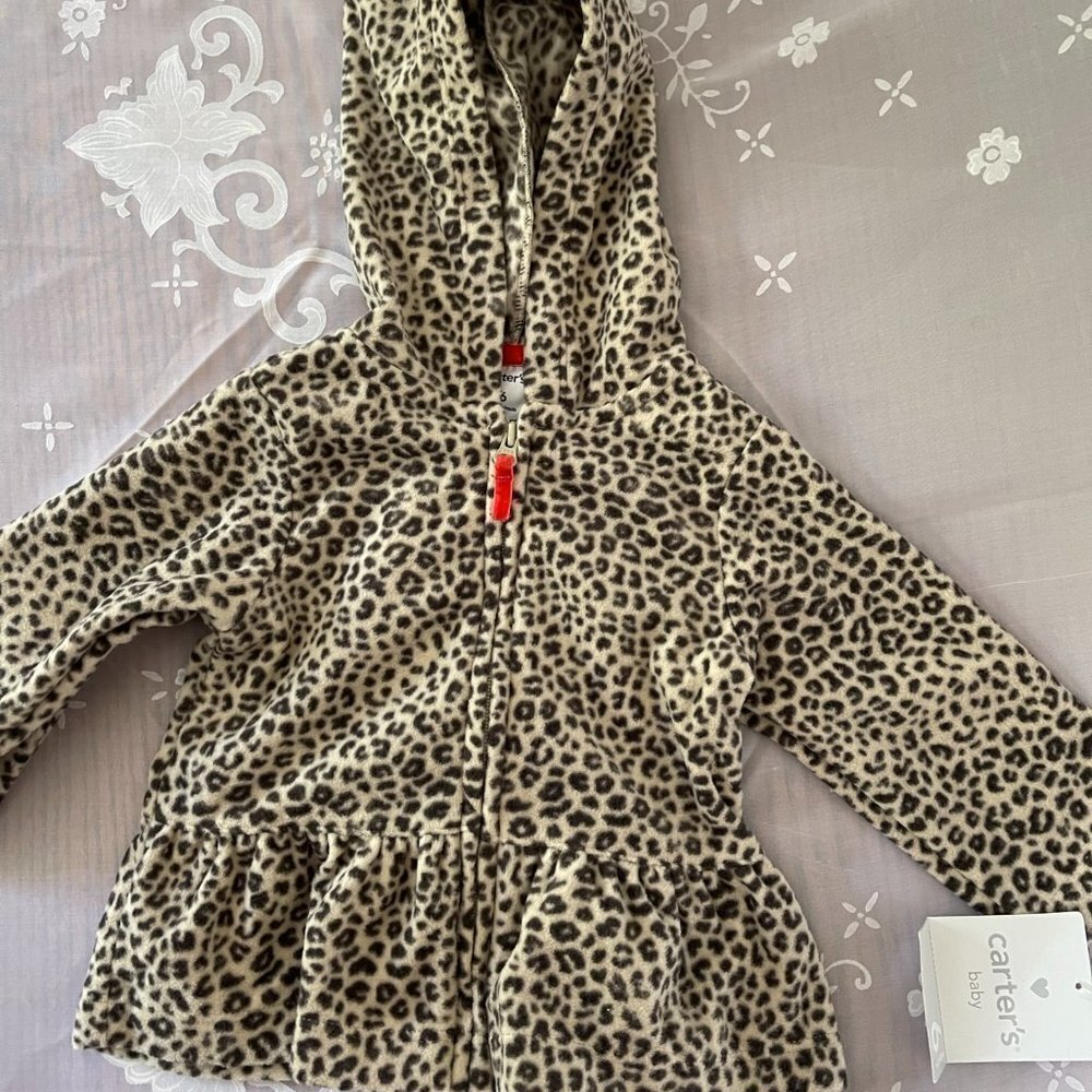 CARTERS Girls 6 Month Fleece Jacket Leopard Print Full Zip Hooded NWT